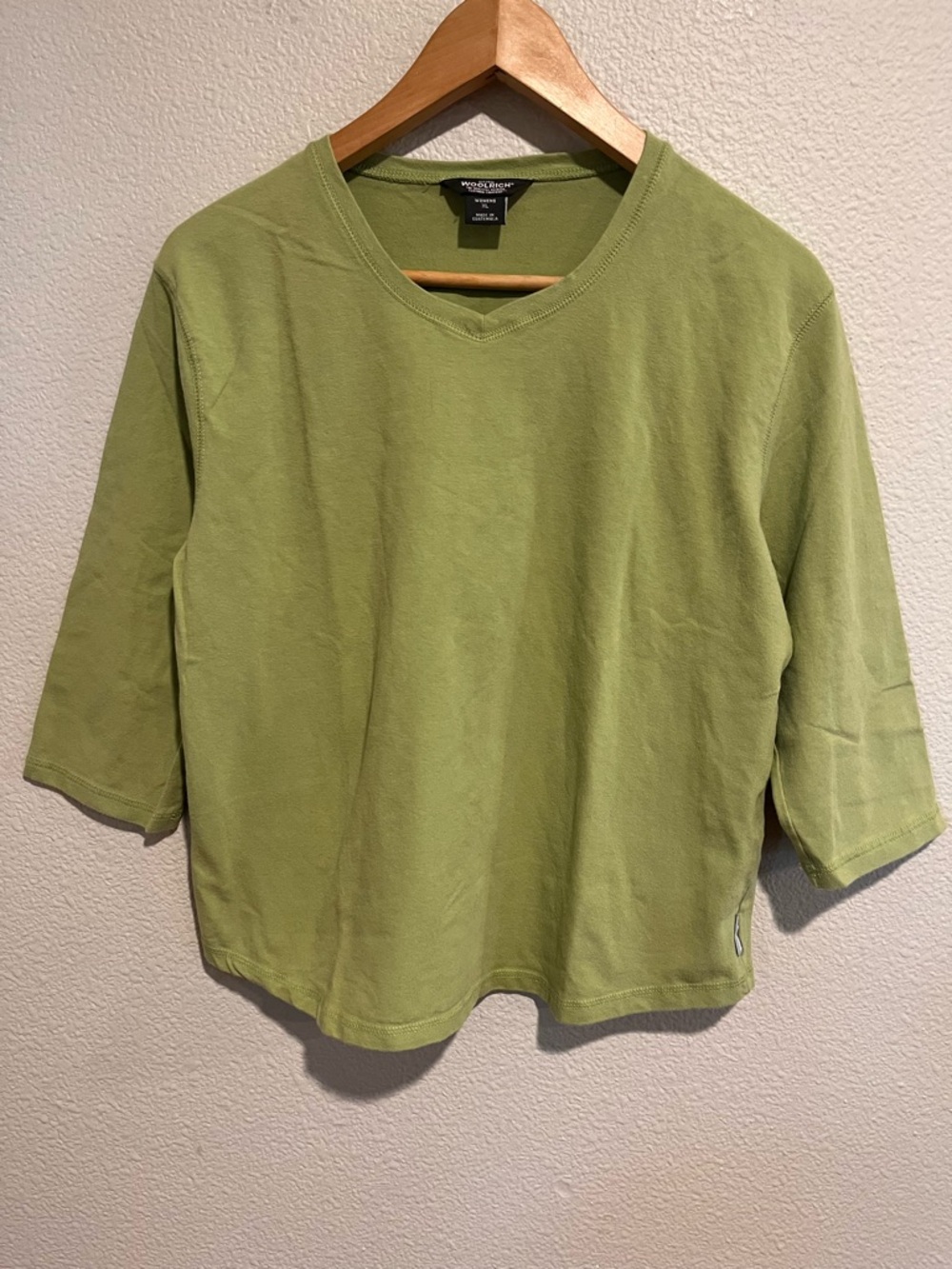 Woolrich Womens Cotton Stretch 3/4 Sleeve V Neck Top Green XL